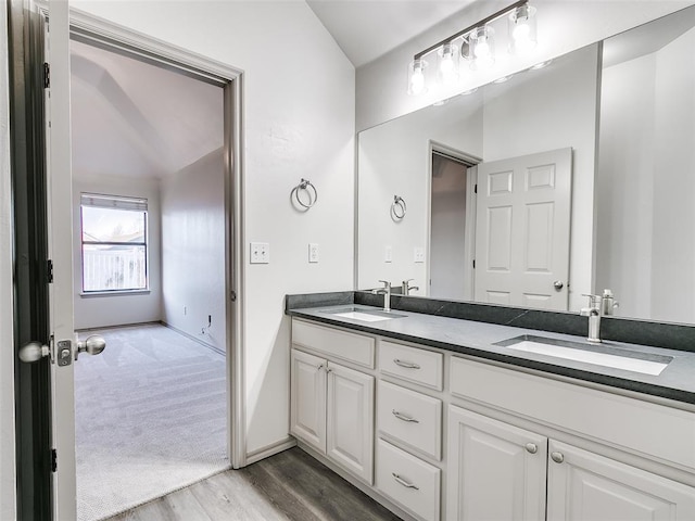 bathroom featuring vanity and wood-type flooring