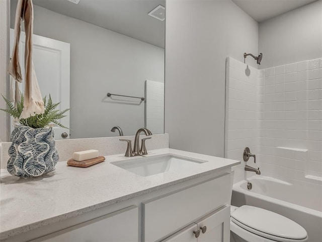 full bathroom featuring vanity, shower / bathtub combination, and toilet