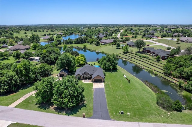 aerial view with a water view