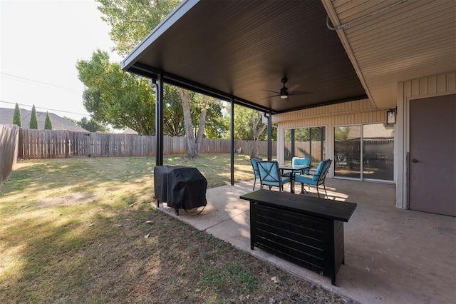 view of patio / terrace featuring a grill and ceiling fan