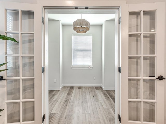 interior space with light hardwood / wood-style floors