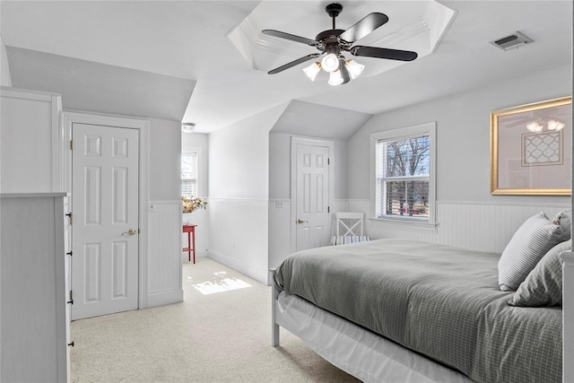 bedroom featuring vaulted ceiling and ceiling fan