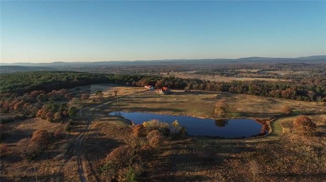 bird's eye view featuring a water and mountain view