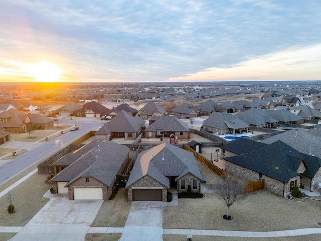 view of aerial view at dusk