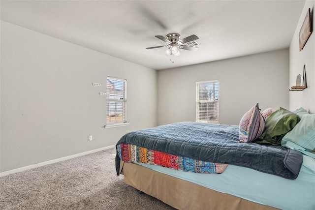 bedroom featuring carpet flooring and ceiling fan