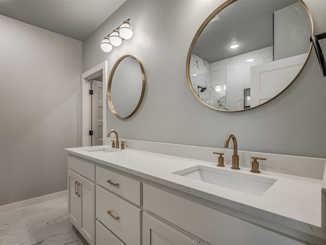 bathroom featuring vanity and walk in shower