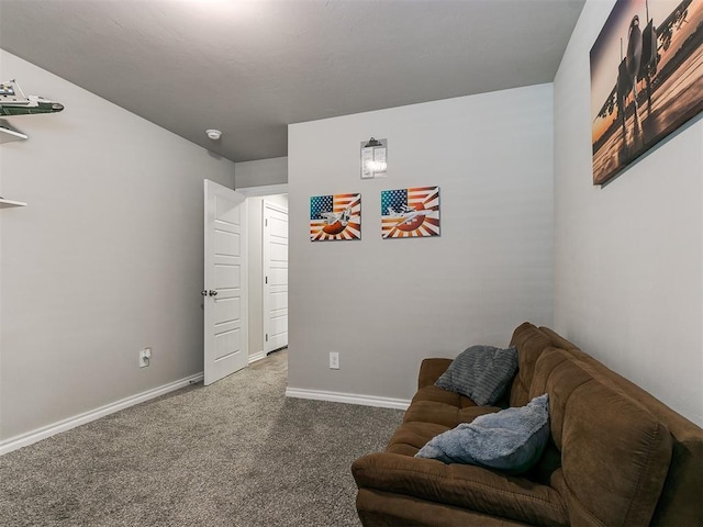 living area featuring carpet floors