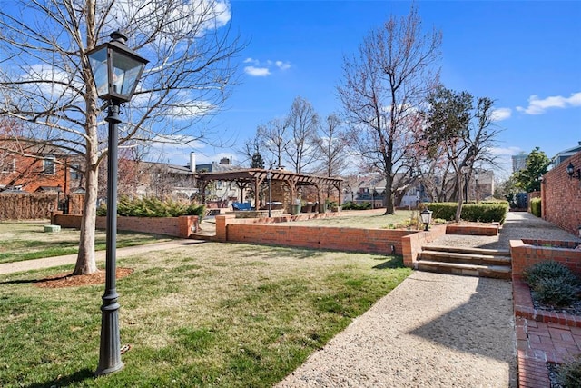 view of yard with a pergola