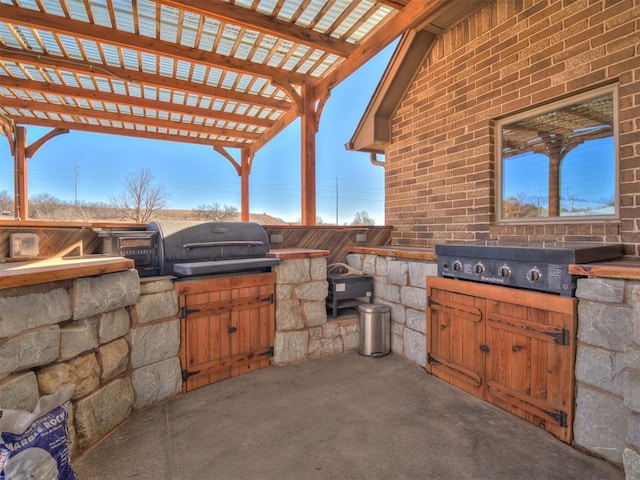 view of patio featuring area for grilling, grilling area, and a pergola