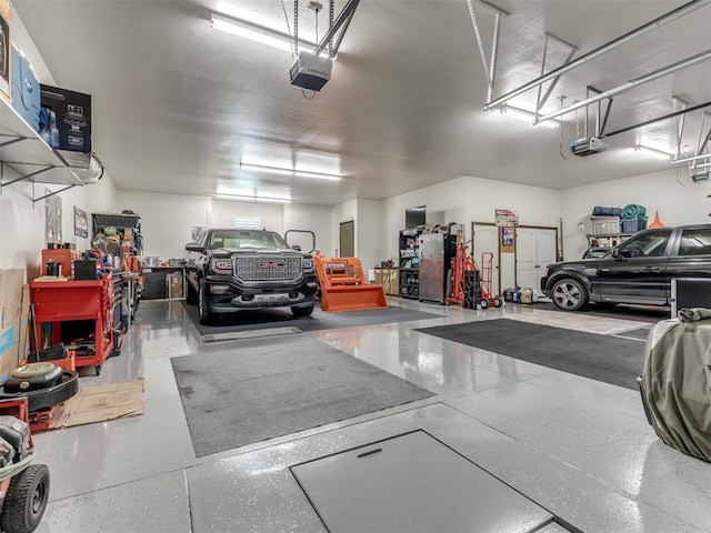 garage with a garage door opener