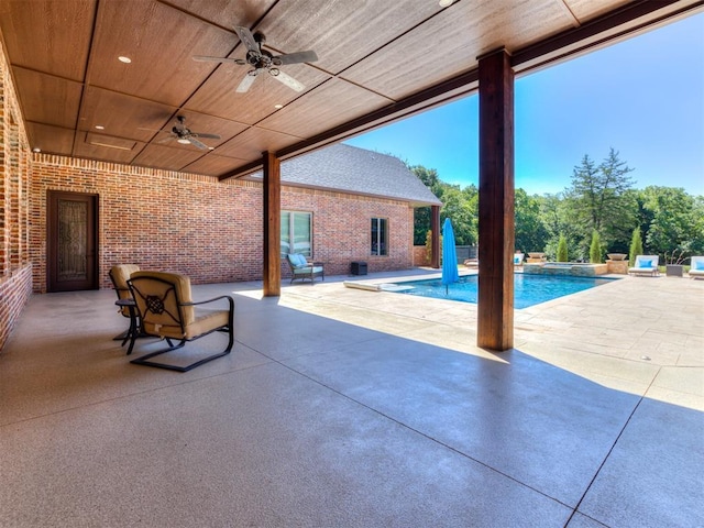 exterior space with ceiling fan