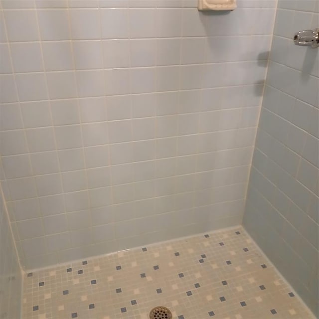 bathroom with a tile shower