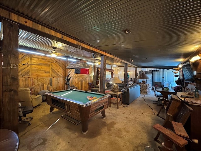 rec room featuring pool table and concrete floors