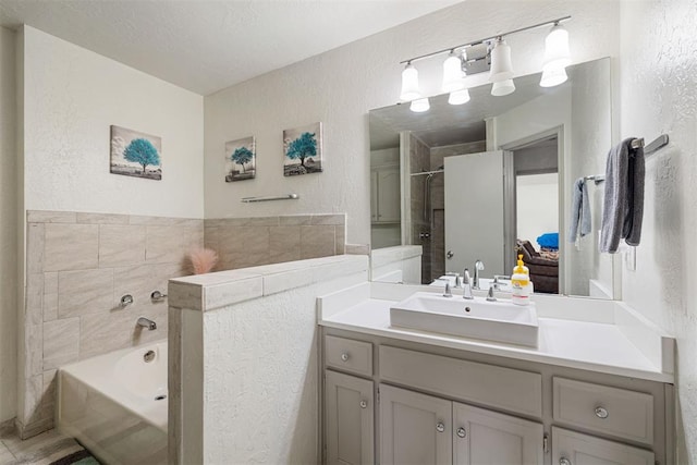 bathroom featuring vanity and plus walk in shower