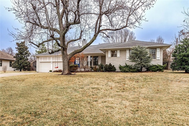 ranch-style house with a garage and a front yard