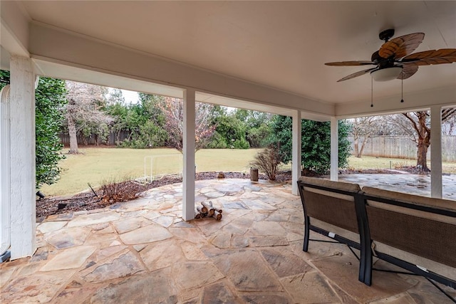 view of patio / terrace featuring ceiling fan