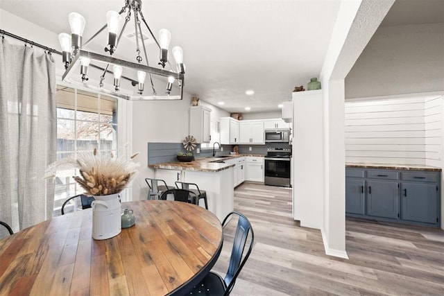 dining room featuring sink and light hardwood / wood-style floors