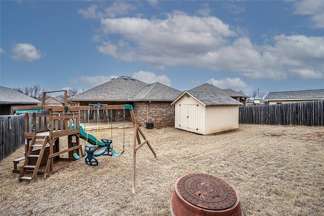 view of play area with a storage unit