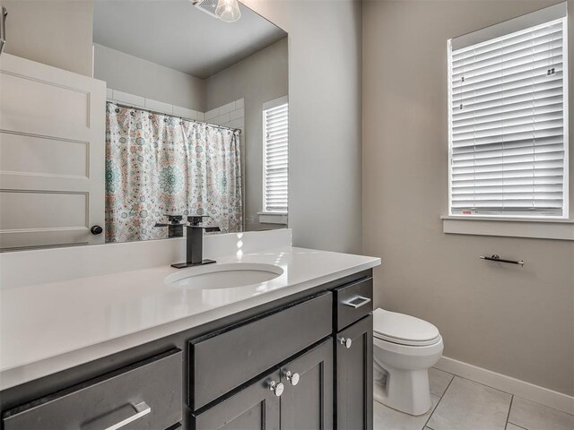 19001 Bobcat Ridge Ct, Cashion, OK 73016 - bathroom with tile patterned flooring, toilet, vanity, and plenty of natural light