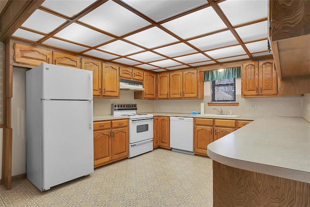 kitchen with sink and white appliances