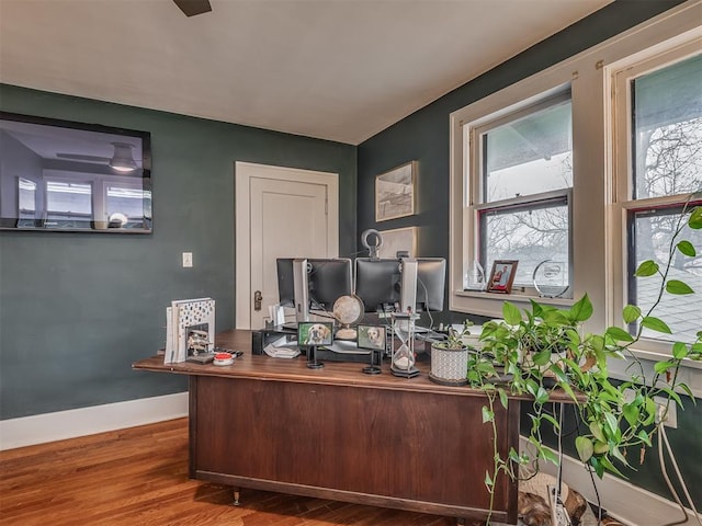 office featuring baseboards and wood finished floors