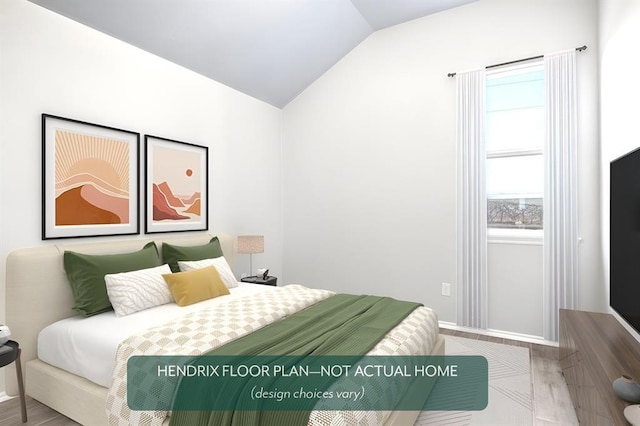 bedroom with vaulted ceiling and wood-type flooring