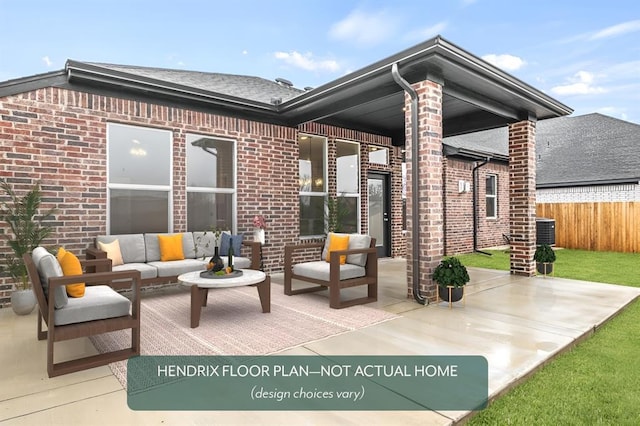 view of patio / terrace with an outdoor living space and central AC