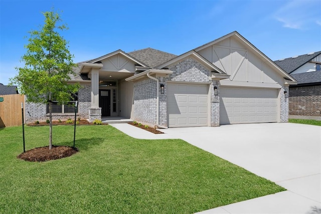 13325 SW 8th St, Yukon, OK 73099 - view of front of home featuring a front yard, brick siding, fence, concrete driveway, and an attached garage