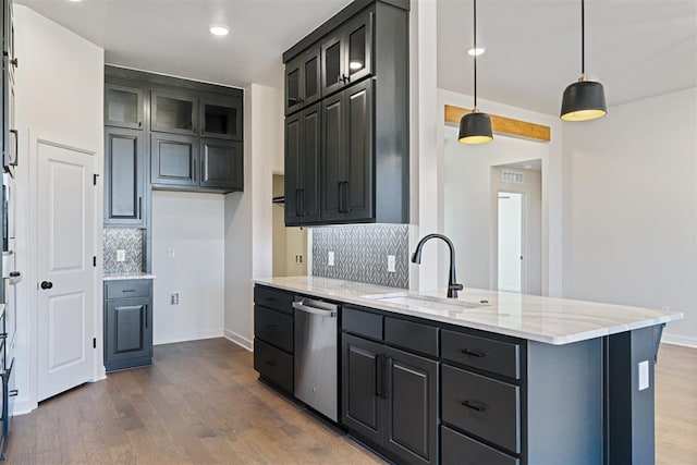 13325 SW 8th St, Yukon, OK 73099 - kitchen with a sink, decorative backsplash, dishwasher, and dark wood-style floors