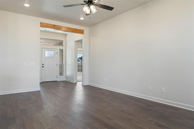 13325 SW 8th St, Yukon, OK 73099 - empty room featuring dark wood-type flooring, recessed lighting, baseboards, and ceiling fan
