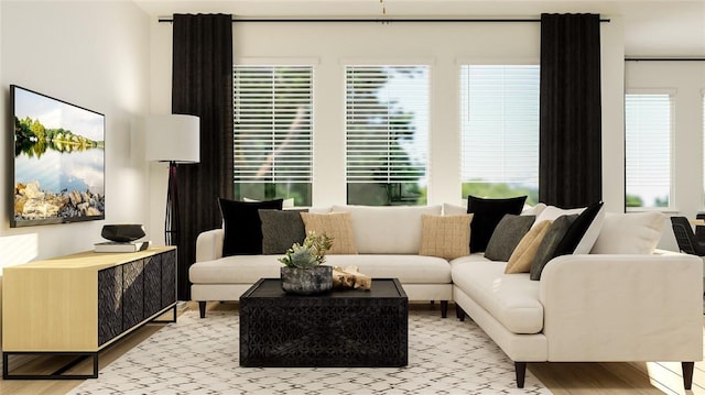 living room featuring light wood-type flooring