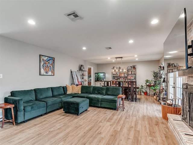 living room featuring light wood-type flooring