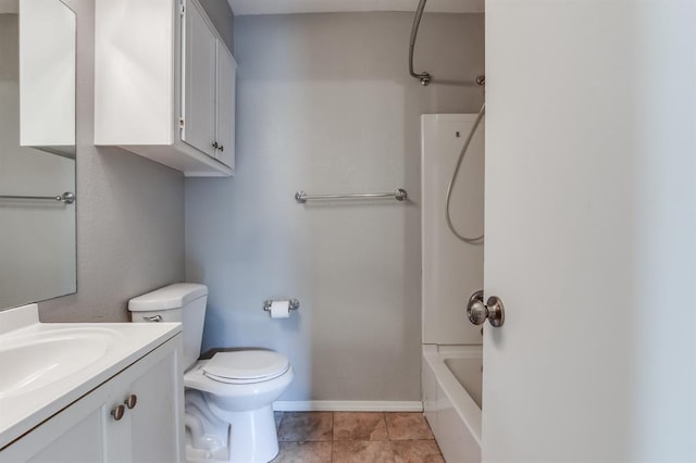 full bathroom featuring vanity, tile patterned flooring, shower / washtub combination, and toilet