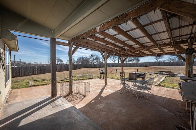 view of patio / terrace featuring a fenced backyard and outdoor dining space