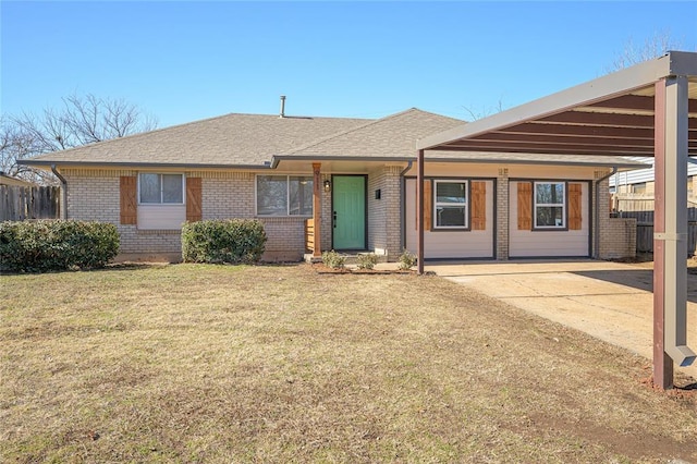 single story home with a carport and a front yard