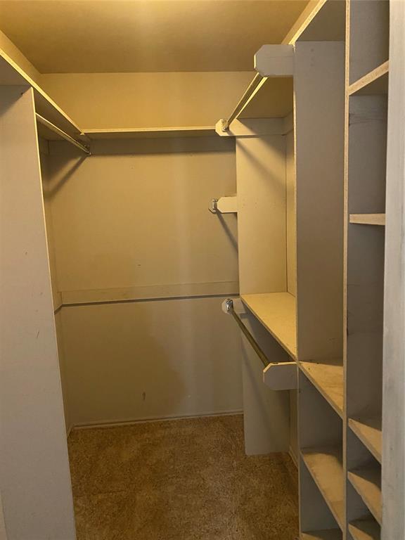 spacious closet featuring dark colored carpet