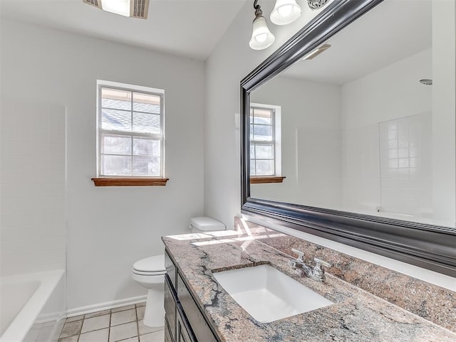 full bathroom featuring tile patterned floors, plenty of natural light, toilet, and vanity