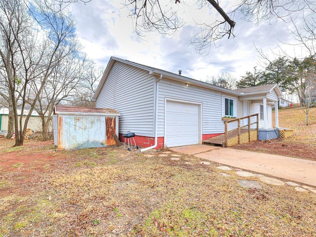 exterior space with a garage