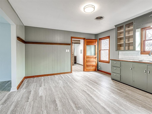 kitchen featuring sink, decorative backsplash, and light hardwood / wood-style floors