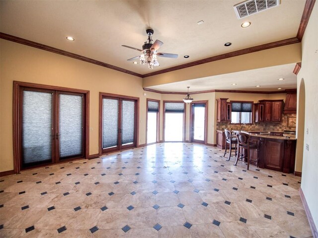 7 Country Club Rd, Shawnee, OK 74801 - unfurnished living room with ceiling fan and french doors