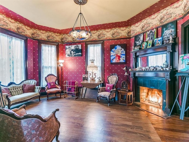 506 S Evans Ave, El Reno, OK 73036 - living area with a fireplace and hardwood / wood-style floors