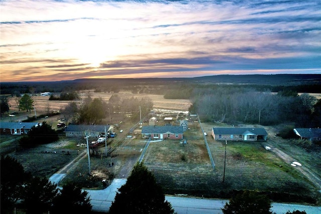 view of aerial view at dusk