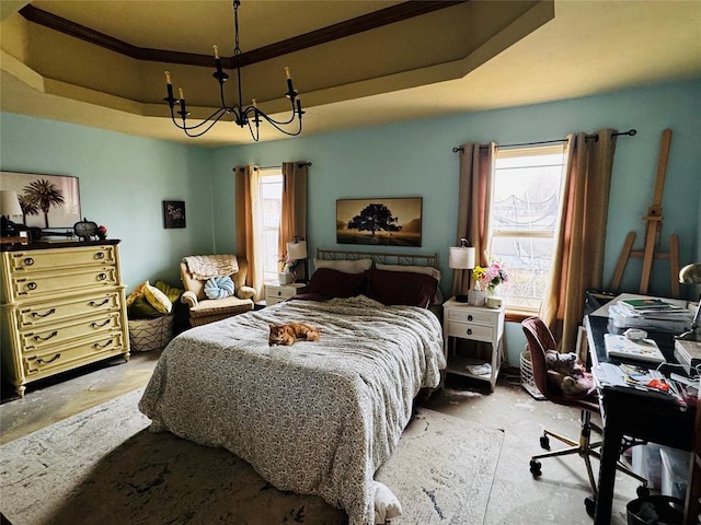 bedroom with a raised ceiling