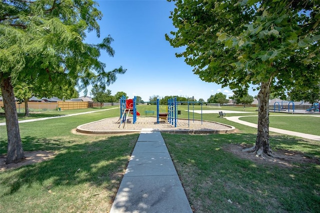 view of jungle gym featuring a yard