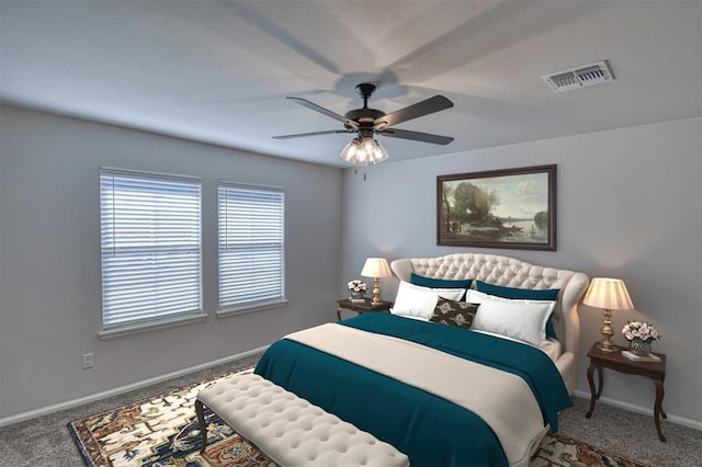 bedroom featuring carpet and ceiling fan