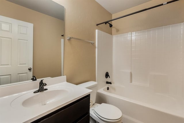 full bathroom featuring  shower combination, toilet, and vanity