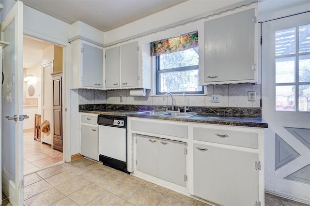 kitchen with white cabinetry, sink, decorative backsplash, and dishwasher