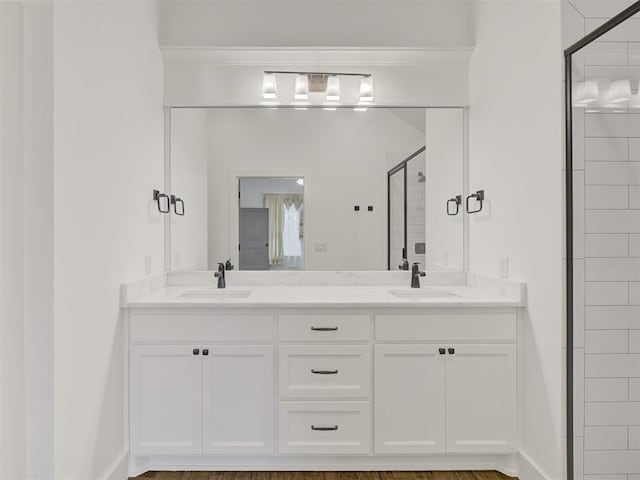 bathroom featuring vanity and walk in shower