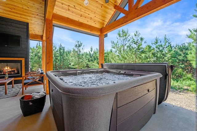 view of patio featuring a hot tub