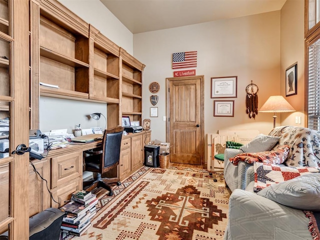 office area featuring built in desk